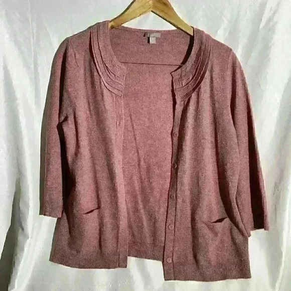 J Jill Sweater Womens Medium Heather Pink Wool and Silk Cardigan Knit - Picture 5 of 10